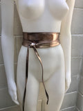 BRONZE OBI belt in natural soft leather. Waist belt,wide leather belt, metallic, wrap belt, boho sash, boho wraparound dark GOLD belt