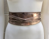 BRONZE OBI belt in natural soft leather. Waist belt,wide leather belt, metallic, wrap belt, boho sash, boho wraparound dark GOLD belt