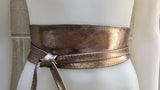 BRONZE OBI belt in natural soft leather. Waist belt,wide leather belt, metallic, wrap belt, boho sash, boho wraparound dark GOLD belt