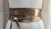 BRONZE OBI belt in natural soft leather. Waist belt,wide leather belt, metallic, wrap belt, boho sash, boho wraparound dark GOLD belt