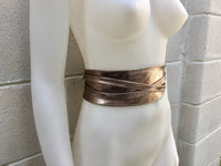 BRONZE OBI belt in natural soft leather. Waist belt,wide leather belt, metallic, wrap belt, boho sash, boho wraparound dark GOLD belt