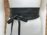 Obi belt in soft leather. Wrap belt in BLACK. Waist belt in BLACK. Wraparound belt in black genuine leather. Boho black waist cinch belt.