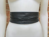 Obi belt in soft leather. Wrap belt in BLACK. Waist belt in BLACK. Wraparound belt in black genuine leather. Boho black waist cinch belt.