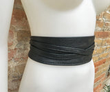 Obi belt in soft leather. Wrap belt in BLACK. Waist belt in BLACK. Wraparound belt in black genuine leather. Boho black waist cinch belt.