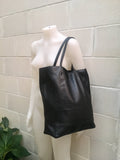 Tote leather bag in BLACK. Leather shopper made with soft natural GENUINE leather. Large BLACK shoulder bag for your laptop, books