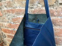 Tote leather bag in NAVY blue. Leather shopper in natural GENUINE leather. Large carry all bag for your laptop, books.BLUE leather shopper.