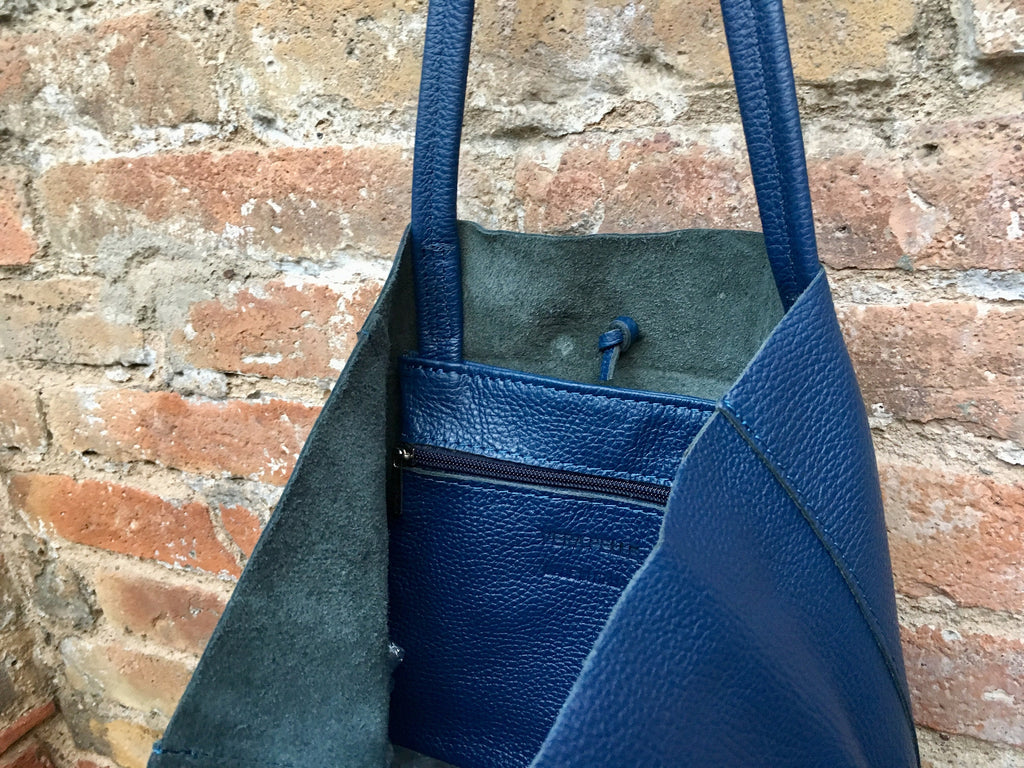 Tote leather bag in NAVY blue. Leather shopper in natural GENUINE leather. Large carry all bag for your laptop, books.BLUE leather shopper.
