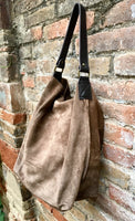 Slouch leather bag in light brown.Taupe color hobo shoulder bag. Boho bag. Book or tablet bags in suede. BROWN suede bag. Leather shopper