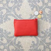 Small purse in RED in genuine leather with zippers and pocket. Fits credit cards, coins, bills. RED leather wallet