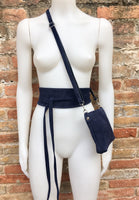 Suede leather bag in NAVY BLUE. Cross body bag, shoulder bag in GENUINE leather. Small leather bag with adjustable strap and zipper.