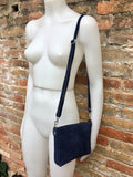 Suede leather bag in NAVY BLUE. Cross body bag, shoulder bag in GENUINE leather. Small leather bag with adjustable strap and zipper.