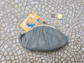 Kiss lock purse in GREY. Genuine soft GRAY leather. Retro inspired wallet, grandma style purse. Metal frame in gold. Vintage new coin purse