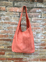 Slouch bag. Large tote leather bag in ORANGE with ZIPPER. Soft natural suede leather shopper bag. Boho orange carry all bag. Large hobo bag