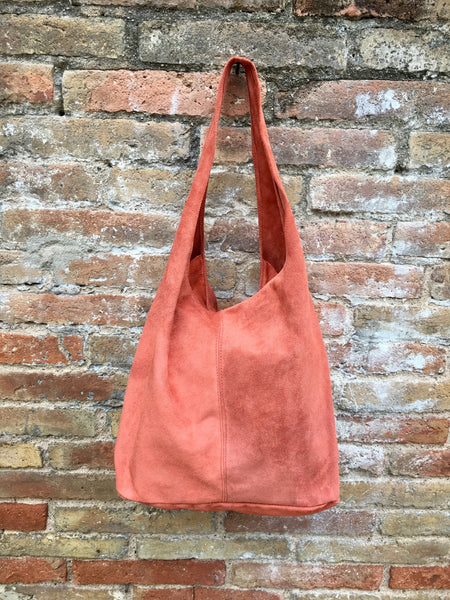 Slouch bag. Large tote leather bag in ORANGE with ZIPPER. Soft natural suede leather shopper bag. Boho orange carry all bag. Large hobo bag