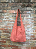 Slouch bag. Large tote leather bag in ORANGE with ZIPPER. Soft natural suede leather shopper bag. Boho orange carry all bag. Large hobo bag