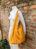 Slouch bag with ZIPPER. Tote leather bag in MUSTARD yellow. Soft natural suede, genuine leather bag.MUSTARD yellow suede bag.Hobo,laptop bag