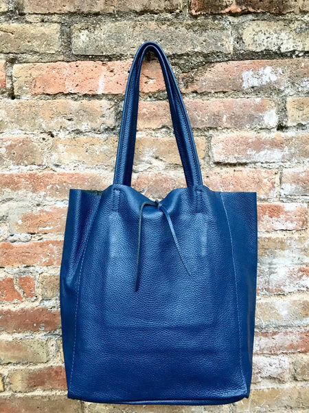 Tote leather bag in NAVY blue. Leather shopper in natural GENUINE leather. Large carry all bag for your laptop, books.BLUE leather shopper.