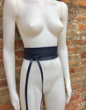 Obi belt in soft leather. Wrap belt in BLUE. Waist belt in NAVY. Wraparound belt in blue genuine leather. Boho navy belt.