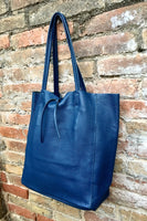 Tote leather bag in NAVY blue. Leather shopper in natural GENUINE leather. Large carry all bag for your laptop, books.BLUE leather shopper.