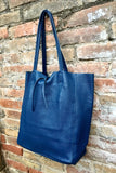 Tote leather bag in NAVY blue. Leather shopper in natural GENUINE leather. Large carry all bag for your laptop, books.BLUE leather shopper.