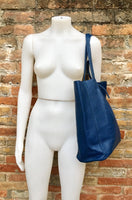 Tote leather bag in NAVY blue. Leather shopper in natural GENUINE leather. Large carry all bag for your laptop, books.BLUE leather shopper.
