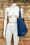 Tote leather bag in NAVY blue. Leather shopper in natural GENUINE leather. Large carry all bag for your laptop, books.BLUE leather shopper.