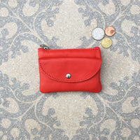 Small purse in RED in genuine leather with zippers and pocket. Fits credit cards, coins, bills. RED leather wallet