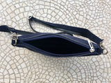 Suede leather bag in NAVY BLUE. Cross body bag, shoulder bag in GENUINE leather. Small leather bag with adjustable strap and zipper.