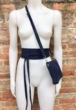 Small suede bag in NAVY BLUE with belt.Cross body bag and OBI belt set in genuine suede leather. Wrap belt and small bag set.Wide suede belt