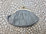 Kiss lock purse in GREY. Genuine soft GRAY leather. Retro inspired wallet, grandma style purse. Metal frame in gold. Vintage new coin purse