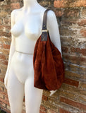 Slouch leather bag in rusty brown. Dark saddle brown hobo bag. Boho bag.Book or tablet bags in suede. Dark camel brown soft leather shopper