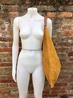 Slouch leather bag in MUSTARD yellow. Large shoulder leather bag. Boho bag. Laptop bags in suede. Large origami bag. Yellow leather shopper