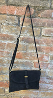 Suede leather bag in BLACK. Crossbody bag in GENUINE leather. Small leather bag with adjustable strap and zipper. BLACK Leather enveloppe