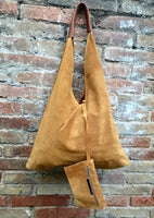 Slouch leather bag in MUSTARD yellow. Large shoulder leather bag. Boho bag. Laptop bags in suede. Large origami bag. Yellow leather shopper