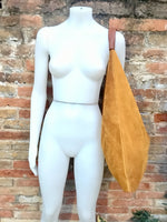 Slouch leather bag in MUSTARD yellow. Large shoulder leather bag. Boho bag. Laptop bags in suede. Large origami bag. Yellow leather shopper