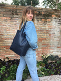 Tote leather bag in NAVY blue. Leather shopper in natural GENUINE leather. Large carry all bag for your laptop, books.BLUE leather shopper.