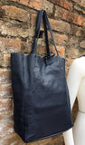 Tote leather bag in NAVY blue. Leather shopper in natural GENUINE leather. Large carry all bag for your laptop, books.BLUE leather shopper.