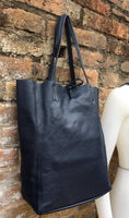 Tote leather bag in NAVY blue. Leather shopper in natural GENUINE leather. Large carry all bag for your laptop, books.BLUE leather shopper.