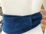 BLUE suede OBI belt. Wrap leather belt in genuine soft suede leather. Soft waist belt. Dress belt, BLUE wraparound leather belt. Wider model