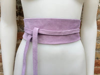 Light purple suede OBI belt, SASH in genuine soft suede,waist belt,soft belt, mauve sash, obi, boho belt, bohemian sash, boho lavender belt