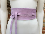 Light purple suede OBI belt, SASH in genuine soft suede,waist belt,soft belt, mauve sash, obi, boho belt, bohemian sash, boho lavender belt
