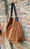 Slouch leather bag in rusty brown. Dark saddle brown hobo bag. Boho bag.Book or tablet bags in suede. Dark camel brown soft leather shopper