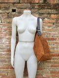 Slouch leather bag in rusty brown. Dark saddle brown hobo bag. Boho bag.Book or tablet bags in suede. Dark camel brown soft leather shopper