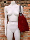 Slouch leather bag in BURGUNDY. Dark RED hobo bag. Boho bag.Book or tablet bags in genuine suede. Wine red leather shopper with zipper