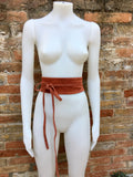 Wide obi belt in suede. Wrap belt in terracotta brown- ORANGE. Genuine leather soft suede sash, rusty brown suede wraparound boho belt