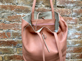 Tote leather bag in soft PINK. Leather shopper in pink. Soft natural GENUINE leather . Large pastel pink bag for your laptop, books