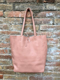 Tote leather bag in soft PINK. Leather shopper in pink. Soft natural GENUINE leather . Large pastel pink bag for your laptop, books