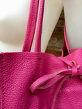 Tote leather bag in hot PINK. Leather shopper bag in soft natural GENUINE leather. Large fuchsia color carry all bag. Fuchsia pink purse