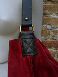 Slouch leather bag in BURGUNDY. Dark RED hobo bag. Boho bag.Book or tablet bags in genuine suede. Wine red leather shopper with zipper