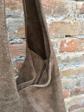 Slouch bag.Large TOTE leather bag in taupe. Soft natural suede leather bag. With ZIPPER. Boho bag. Light brown suede bag. Brown shopper